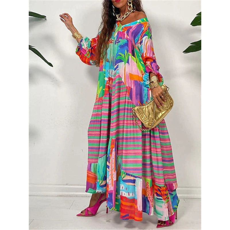 Aria - Chic Maxi Dress with Long Sleeves and V-Neck
