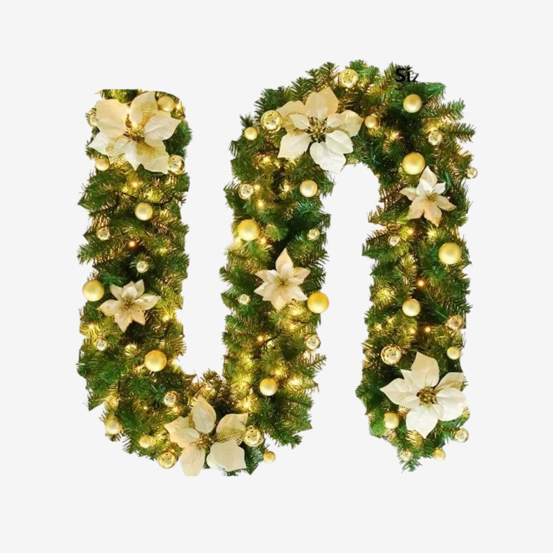 FloraRing – Decorative Christmas Wreath with Floral Motif and Lights