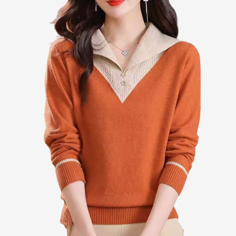 Mila – Long sleeve patchwork sweater with V-neck