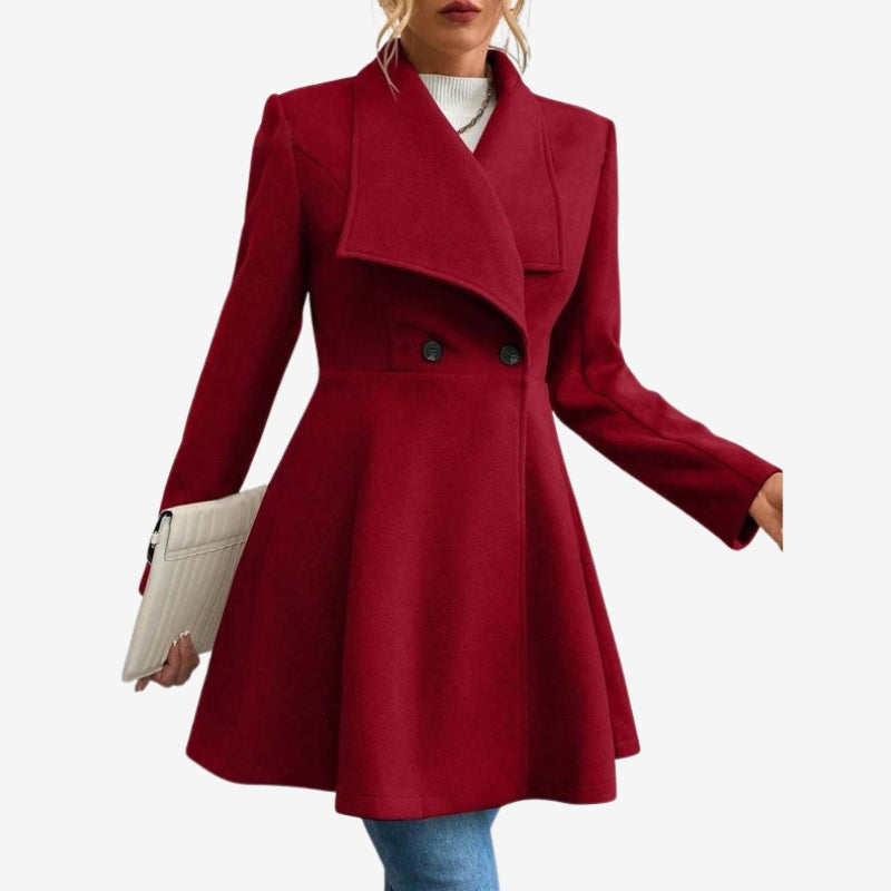 Penelope – Long Sleeve Wool Coat with Lapel Collar