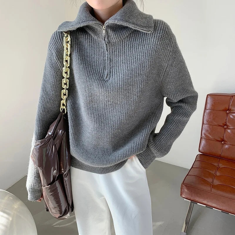 Sienna – Maglione a maniche lunghe dalla vestibilità ampia con collo a zip