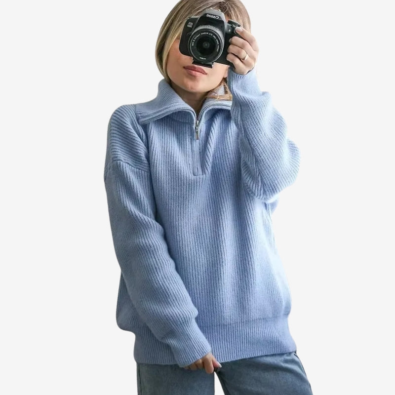 Aria - Half zipper sweater with stripe design
