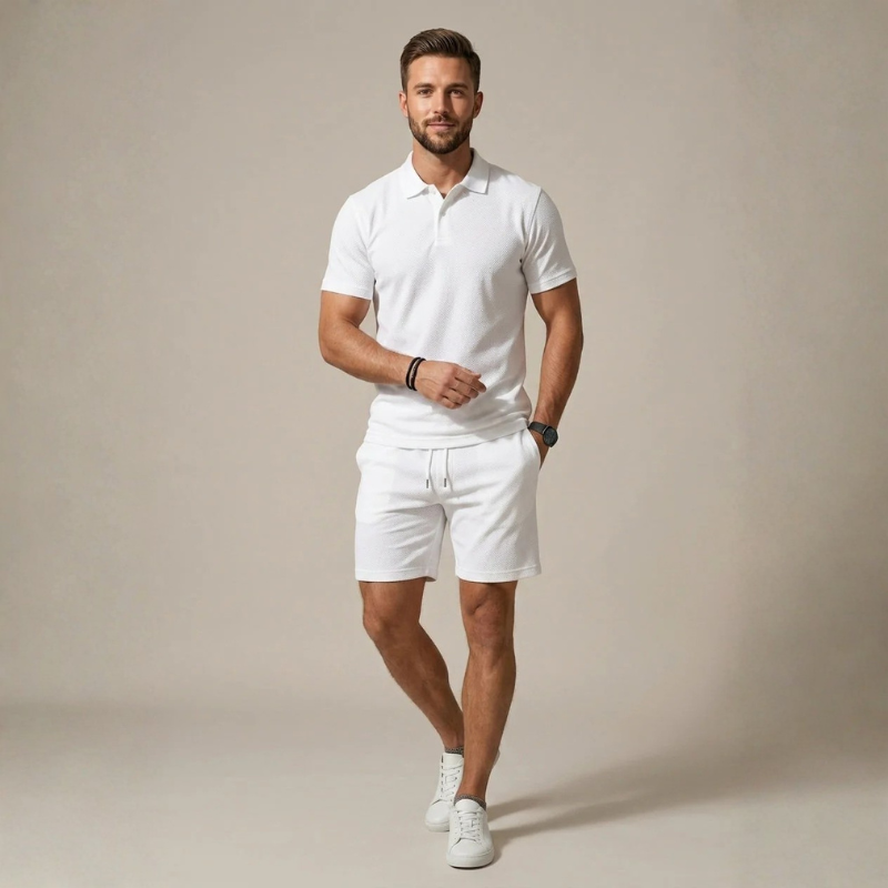 Set da uomo composto da polo a 2 pezzi e pantaloncini con coulisse