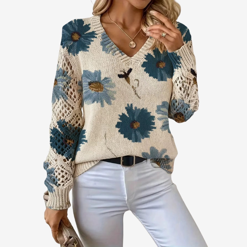 Ava - Long sleeve printed sweater with V neck