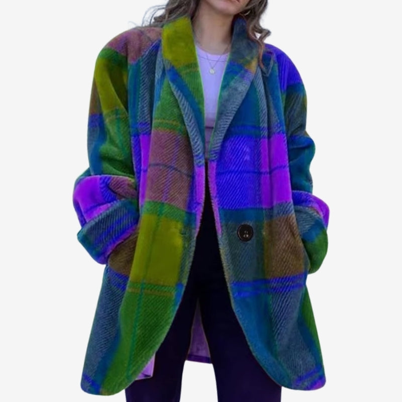 Lacey - Cappotto a quadri a maniche lunghe con chiusura a bottoni