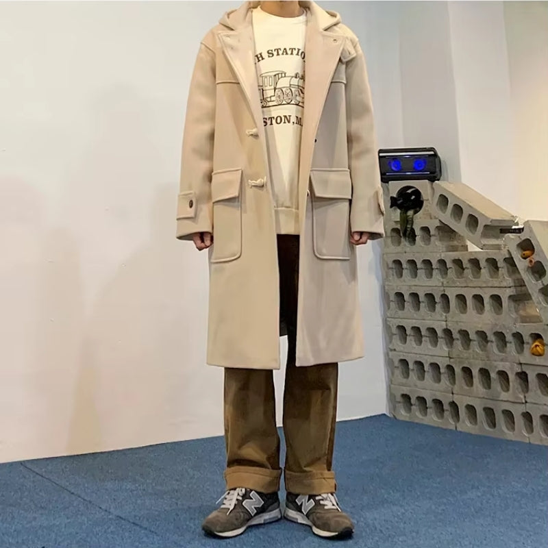 Roland - Long sleeve mid length coat with hood and pockets