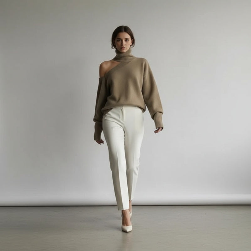 Merel – Long Sleeve Sweater with Turtleneck and Ribbed Details