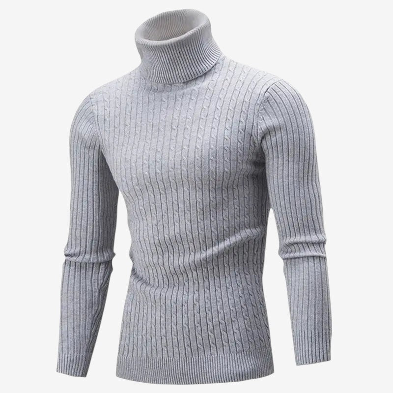KnitLedger - Camisola de gola alta para homem em malha entrançada