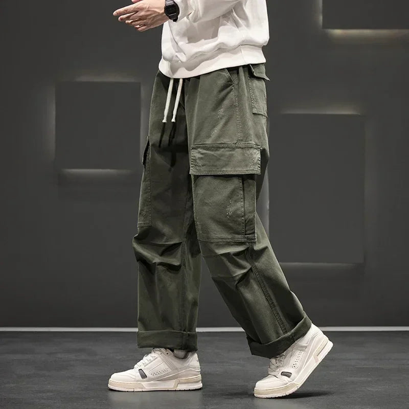 Pantalon cargo à jambes larges avec taille à cordon de serrage