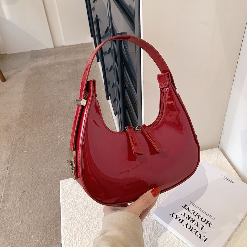 Glossy Leather Half Moon Handbag