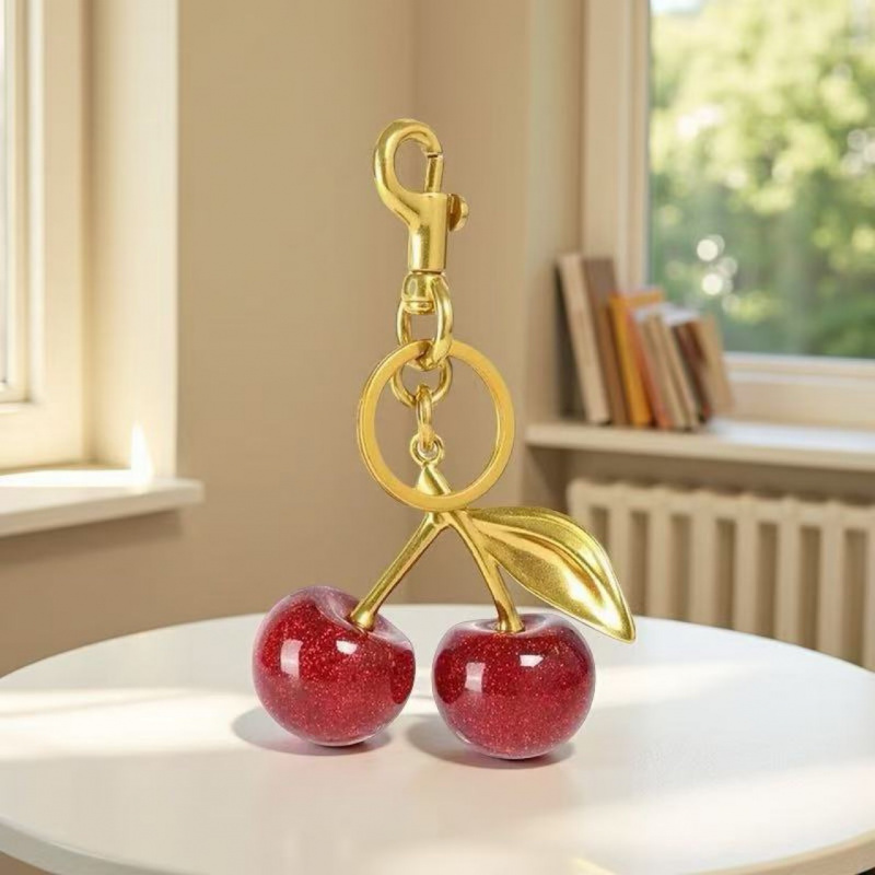 Porte-clés en métal pendentif cerise