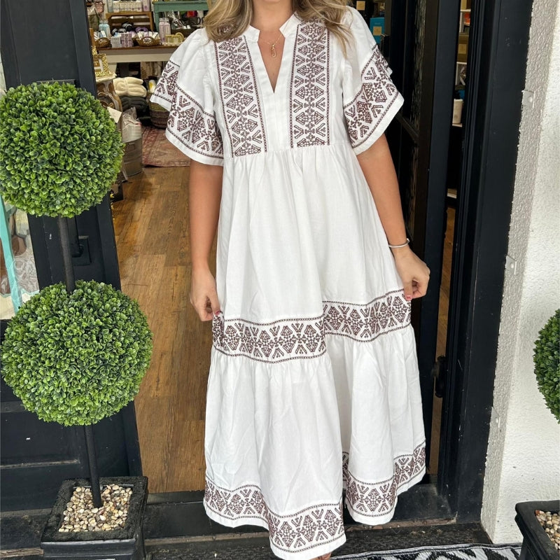 Women’s V-Neck Printed Midi Dress