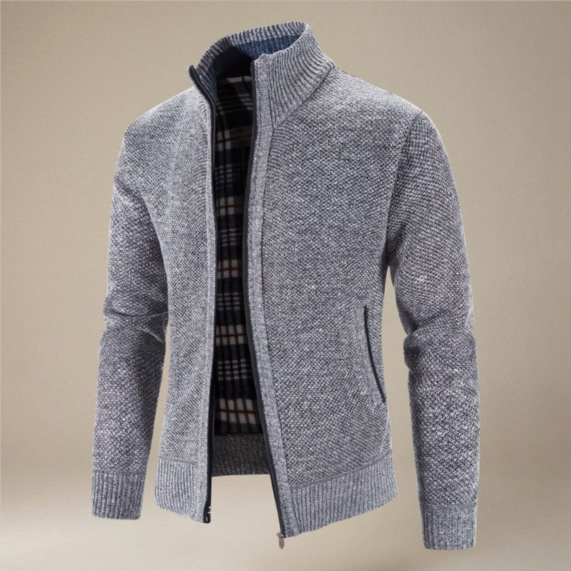 Andrew - Cardigan à manches longues avec fermeture éclair et col montant | Poches latérales et ourlet et poignets côtelés | Tailles S–2XL | Bleu, Gris, Rouge, Noir