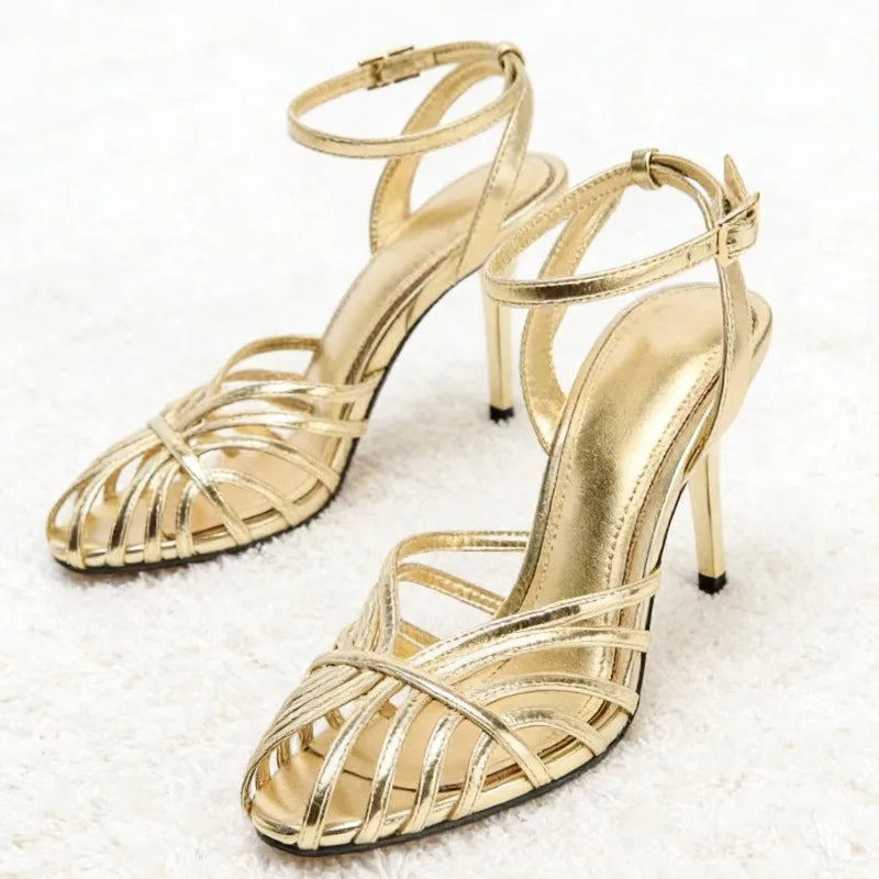 Women's high-heeled sandals with openwork strap