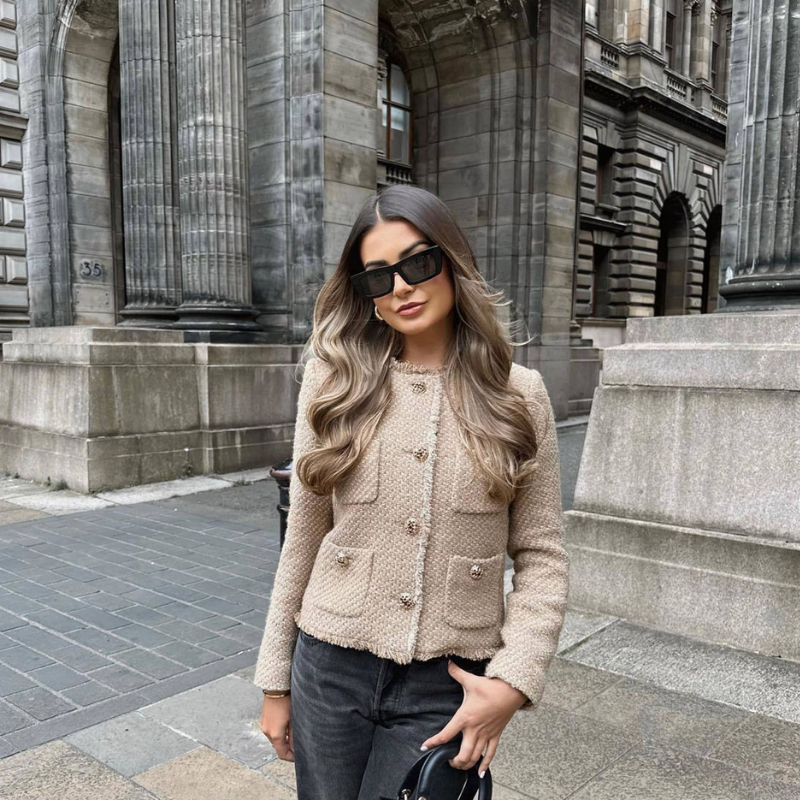 Cropped Women’s Jacket Long Sleeve Button Front