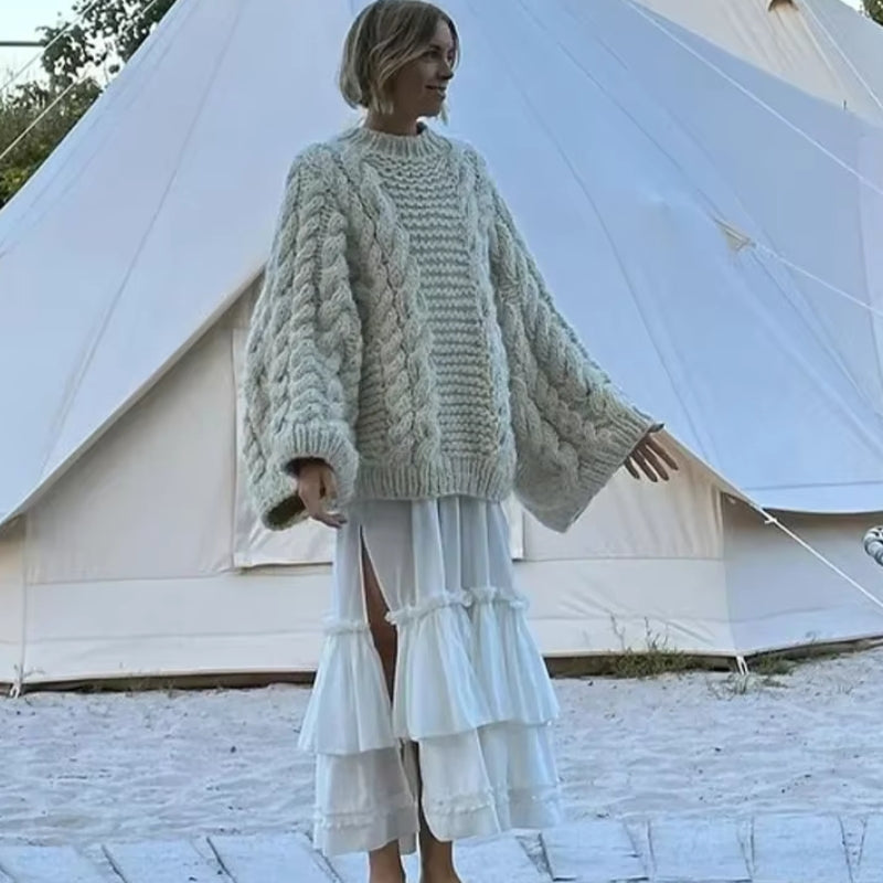 Gracen - Oversized svetr s dlouhým rukávem a žebrovaným vzorem