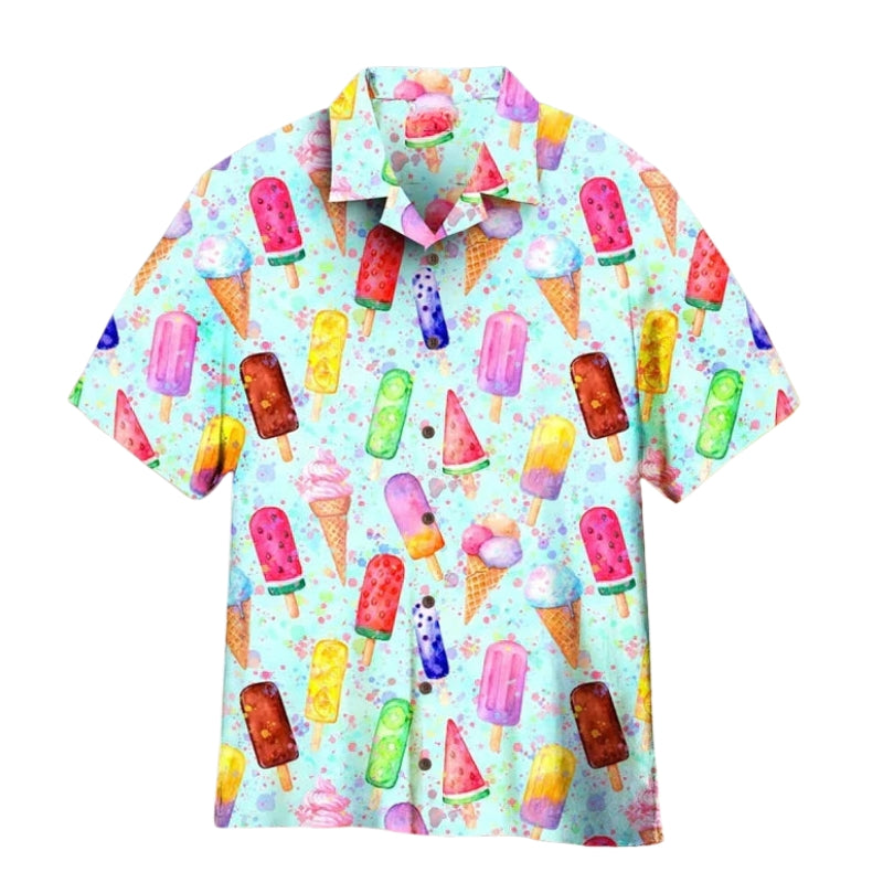 Austin - Camicia moderna con maniche corte e stampa di gelati