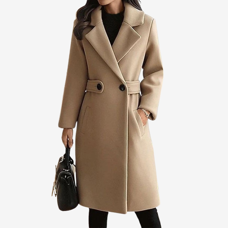 Faith - Cappotto lungo a maniche lunghe con vita con cintura e tasche laterali