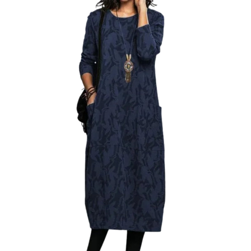 Bianca – Stylish long dress with round neck and side pockets