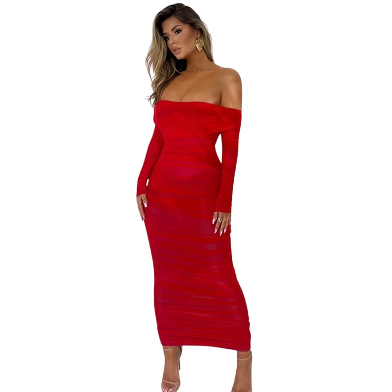 Valeria - Maxi Abito Scoperto sulle Spalle con Ruches