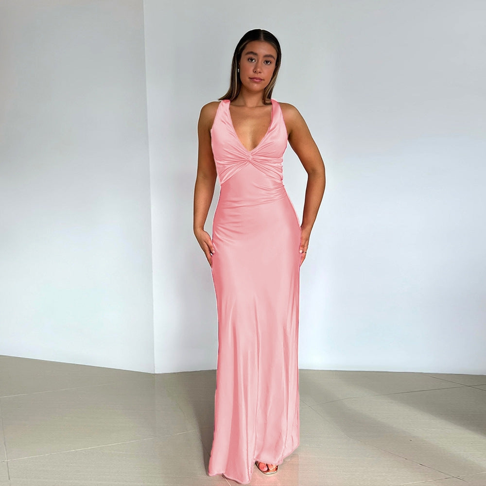 Amara – Elegante abito lungo con schiena scoperta e scollo a V