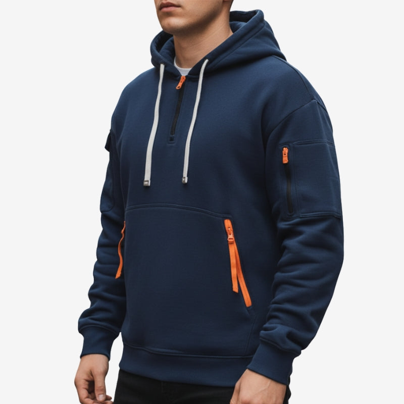 Cason - Long sleeve half zipper hoodie and side pockets