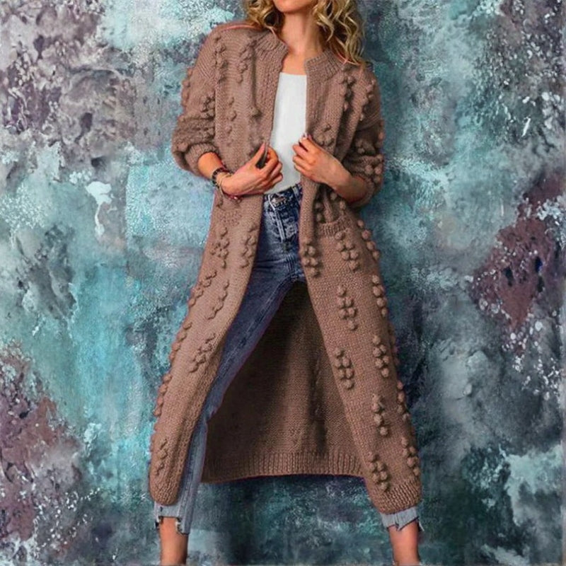 Orlina – Long sleeve open front coat with pockets