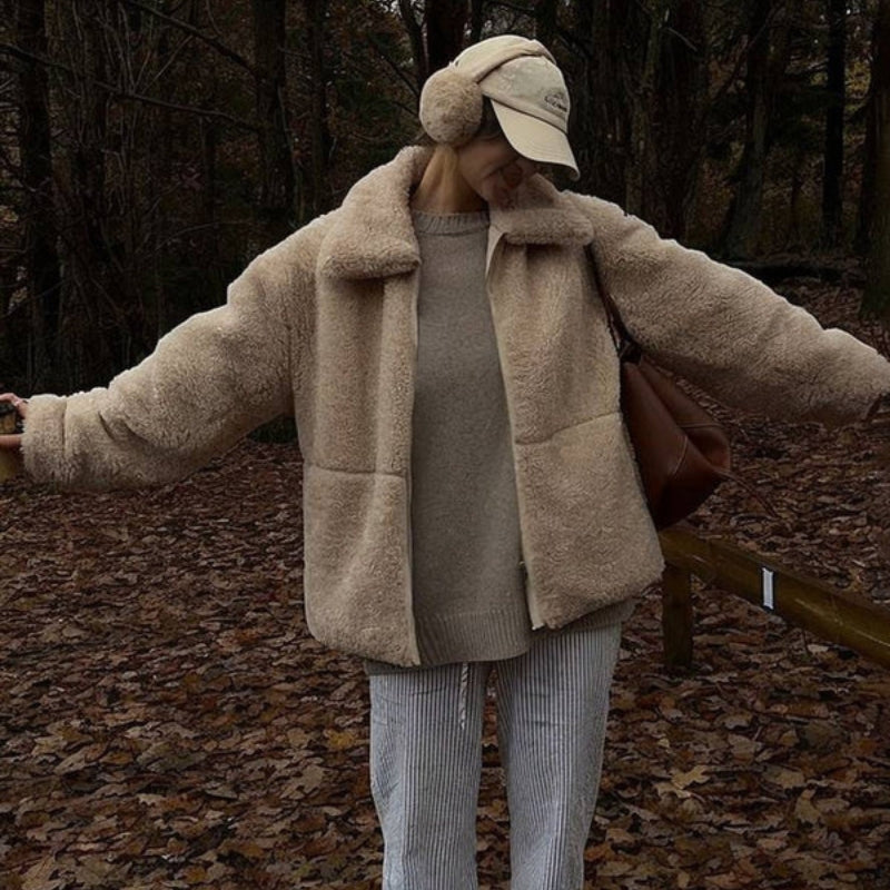 Juliet – Long Sleeve Fleece Coat with Zipper and Collar