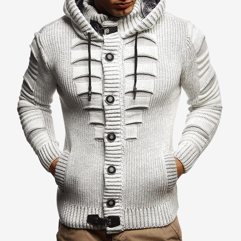 Mark - Long Sleeve Hooded Cardigan with Button Closure