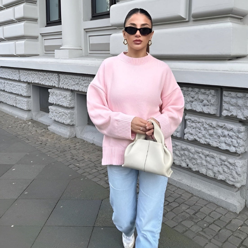 Yavina – oversized svetr s dlouhým rukávem a žebrovaným vzorem