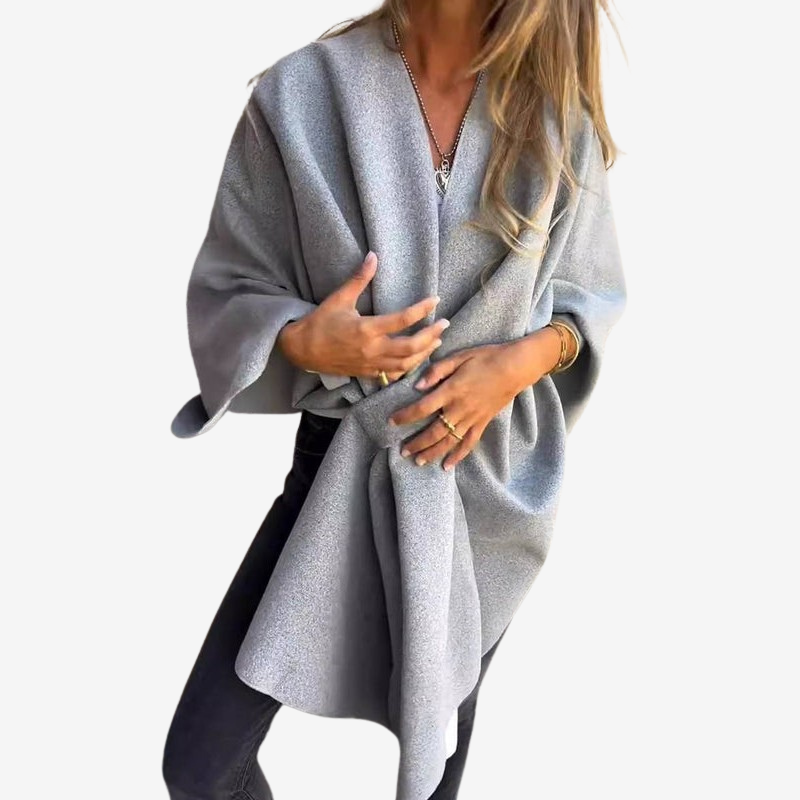 Skylar - Oversized pončo s dlouhým rukávem a zavinovacím designem