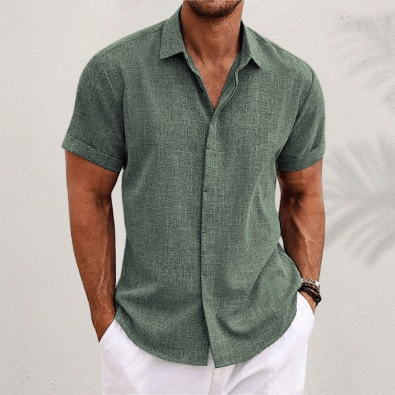 Chemise ajustée pour homme à manches courtes avec fermeture à boutons
