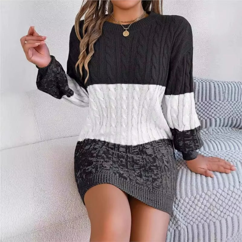 Brielle - Robe-pull mi-longue à manches longues avec col rond