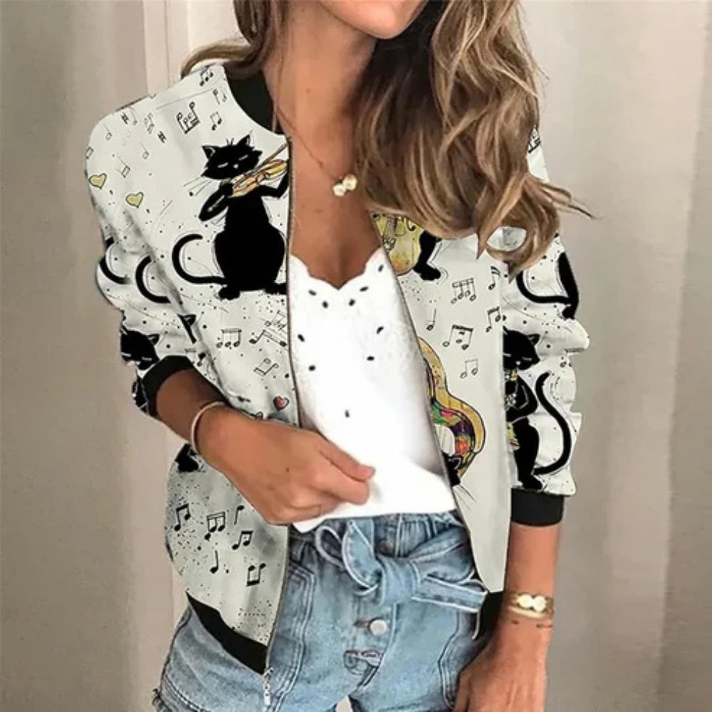 Evelyn – Veste stylée avec fermeture éclair et motifs imprimés