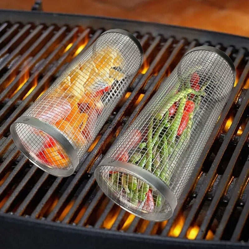 CylinderGrill - Coș din plasă pentru grătar destinat alimentelor delicate și mici