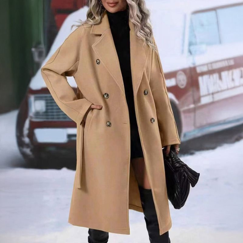 Cappotto da donna con cintura, collo a rever e maniche lunghe