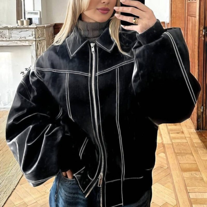Amelia – Oversized Long Sleeve Jacket with Zipper