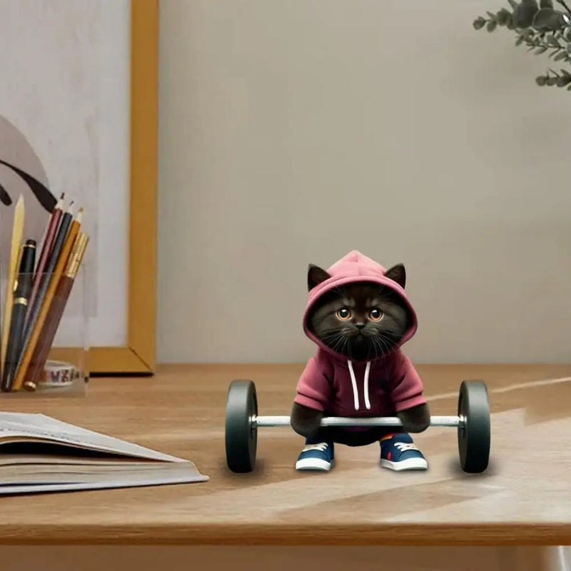 PowerPaws – Cat Figurine with Weightlifting and Decorative Design
