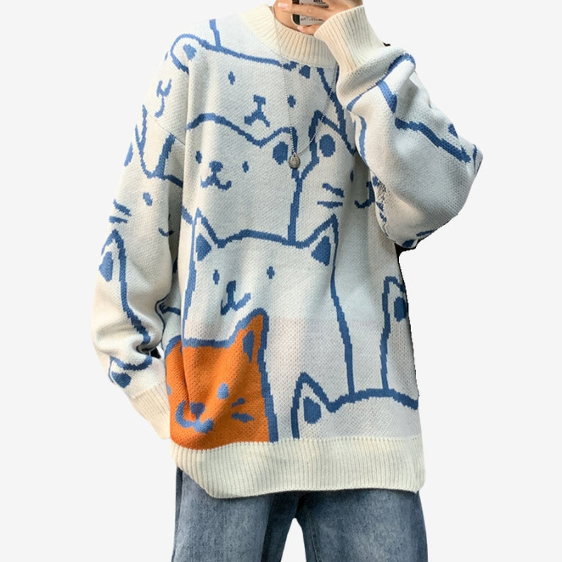 Jasper – Pull à manches longues avec motif chat et col rond