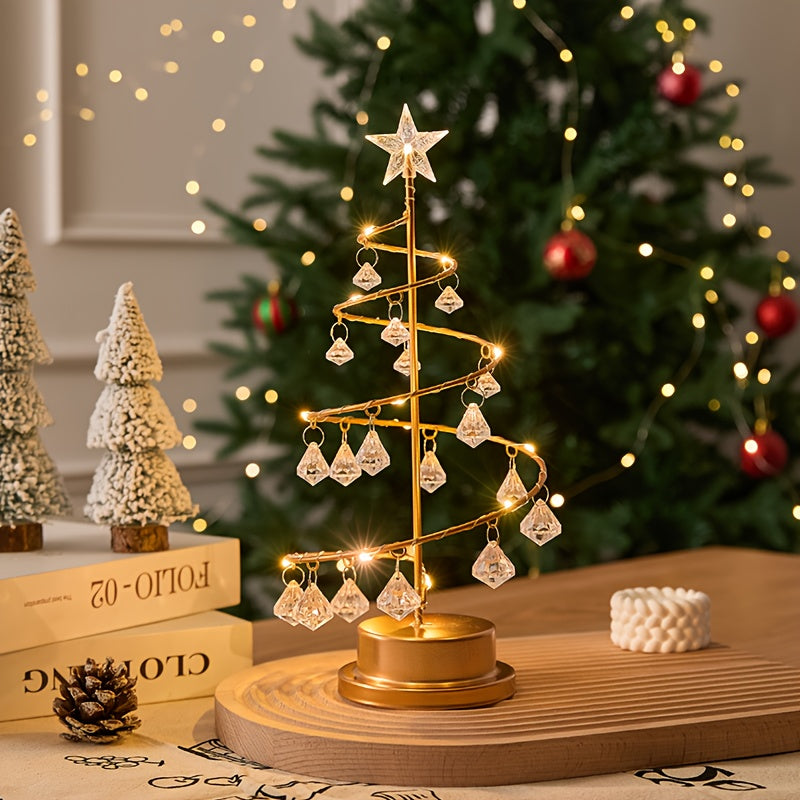 Spiravelle - Albero a spirale in metallo illuminato con ornamenti in cristallo
