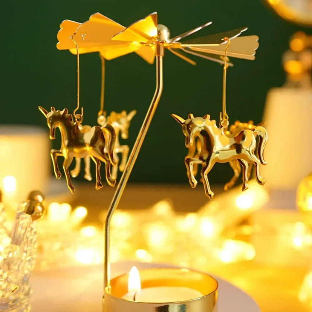 SpinGlow - Carrossel de velas em metal rotativo com ornamentos suspensos