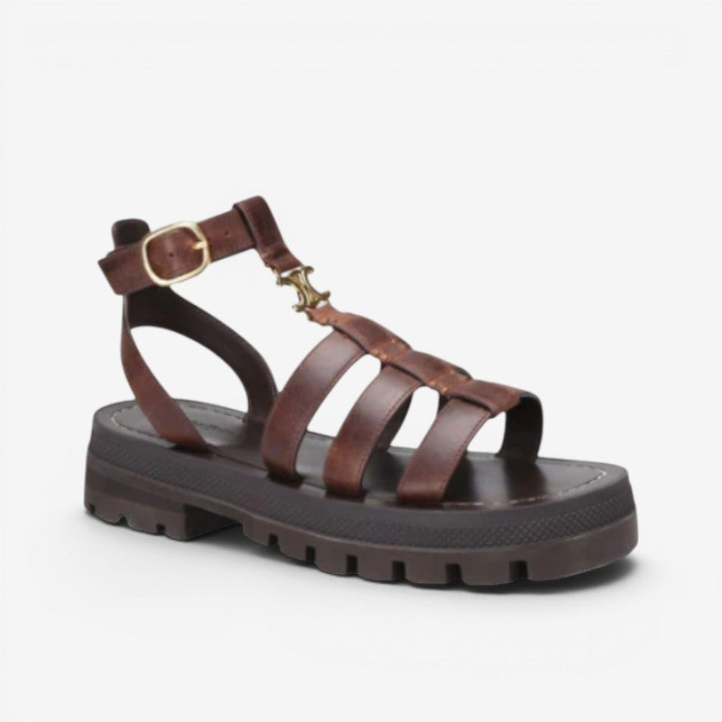 Women’s Gladiator Sandals with Round Toe and Buckle Strap