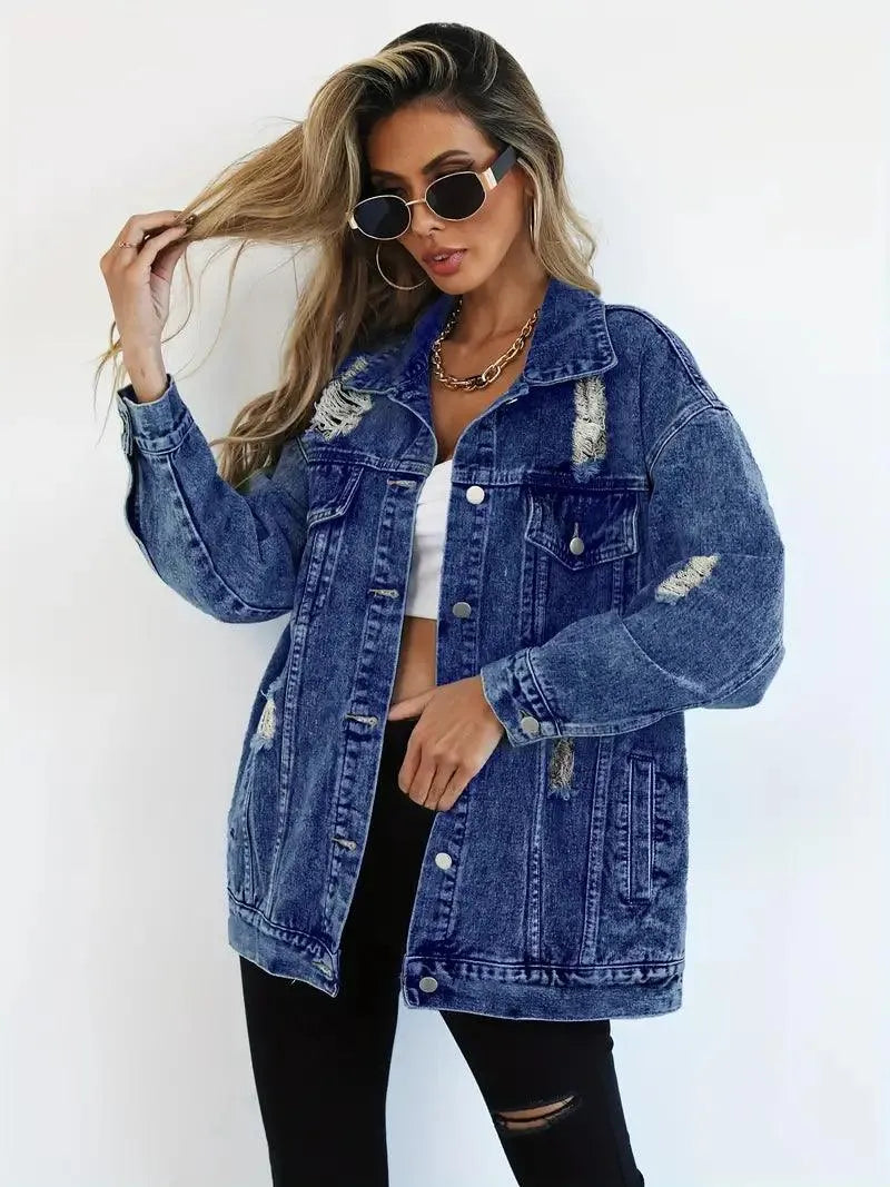 Lena - Jachetă din denim cu croială lejeră și mai multe buzunare