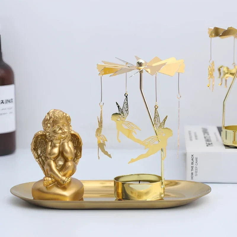 SpinGlow - Carrossel de velas em metal rotativo com ornamentos suspensos