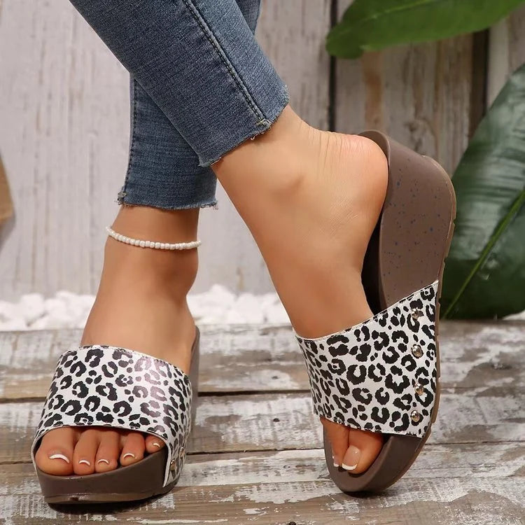 Lunarelle - Wide-Strap Wedge Mules with Studs