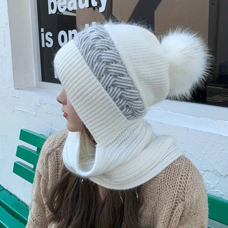 WinterLoom – Pletená čiapka s integrovaným šálom a mäkkou flísovou podšívkou