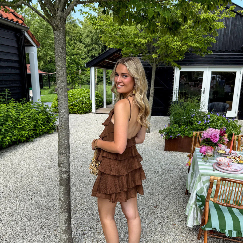 Women's One Shoulder Mini Dress with Ruffle Detail