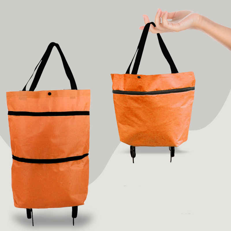 TrollyTote - Foldable shopping trolley with convertible wheelbase and compact carrying style