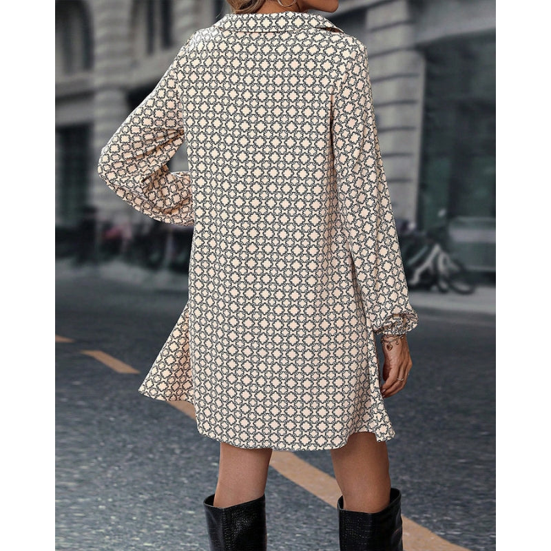 Serina – Mini-robe tendance à imprimé géométrique avec manches longues et coupe ample