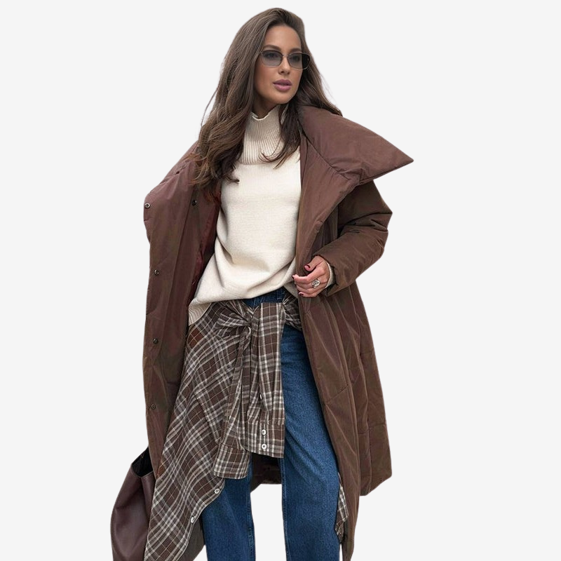Brianna - Manteau long à manches longues avec taille ceinturée